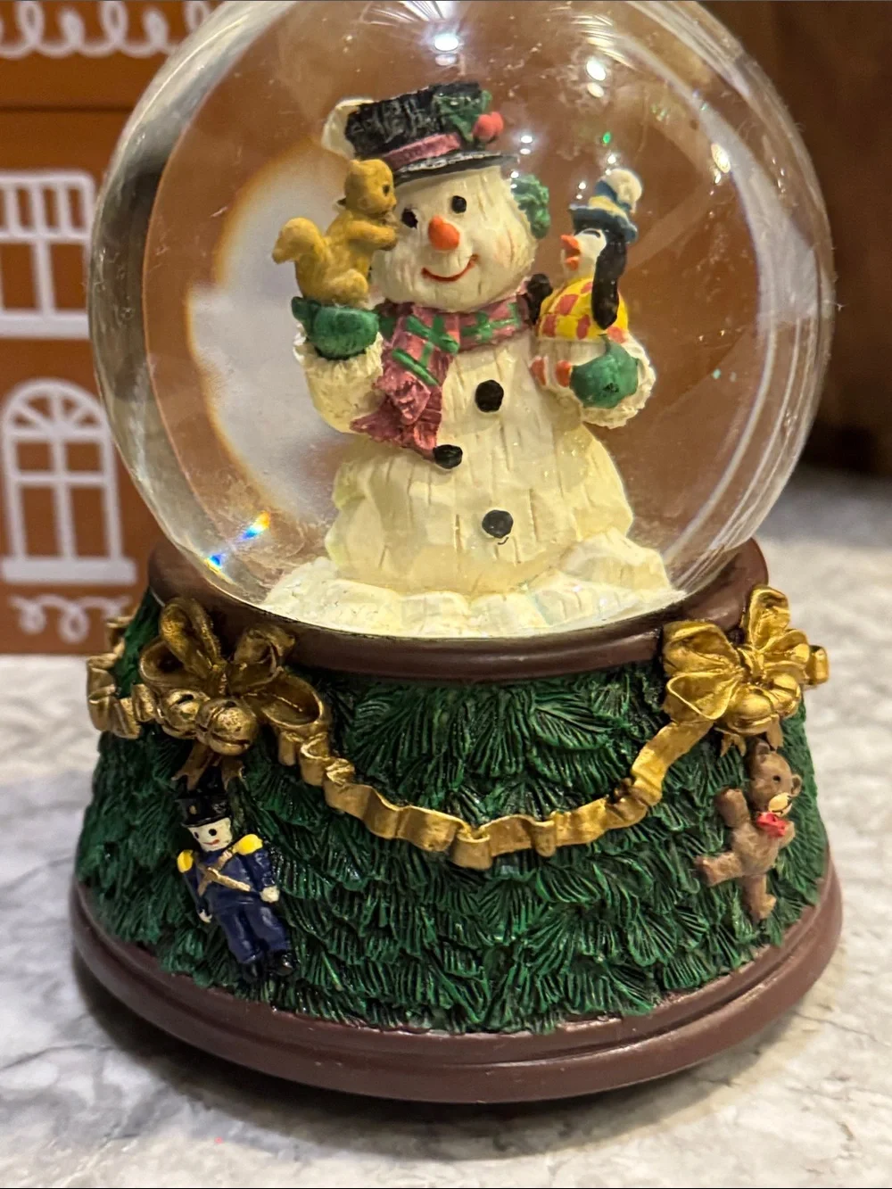 Musical Snowman Water Globe - Green Base